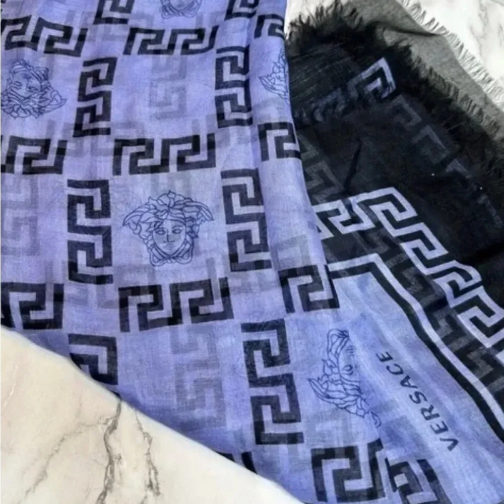 NEW Versace Blue and Black La Medusa Scarf/Shawl